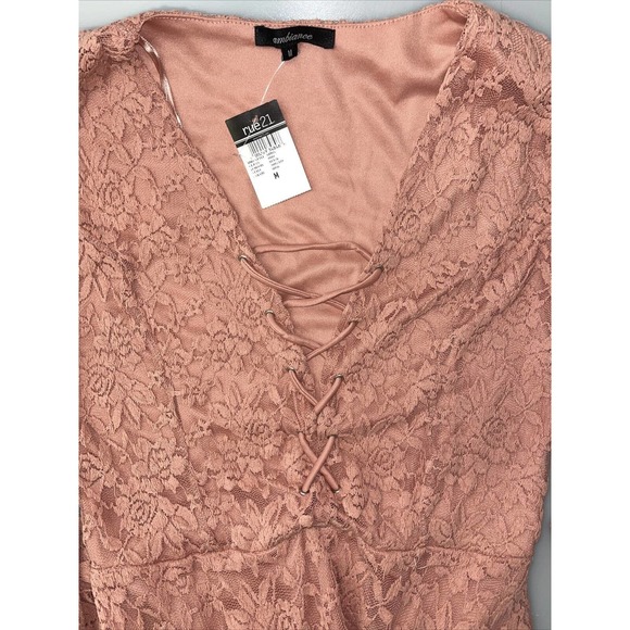 Ambiance Women's Size Medium Mauve Lace Long Sleeve Short Fit And Flare Dress - Picture 5 of 6